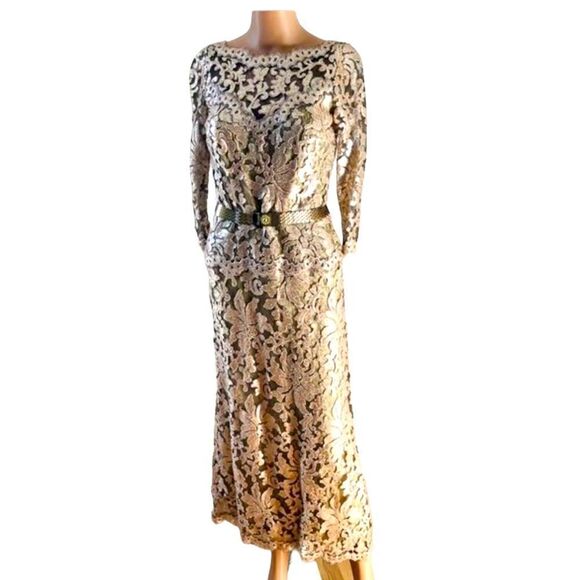 TADASHI SHOJI Sequin Embroidered Gold Gown Size 2 - Picture 4 of 16